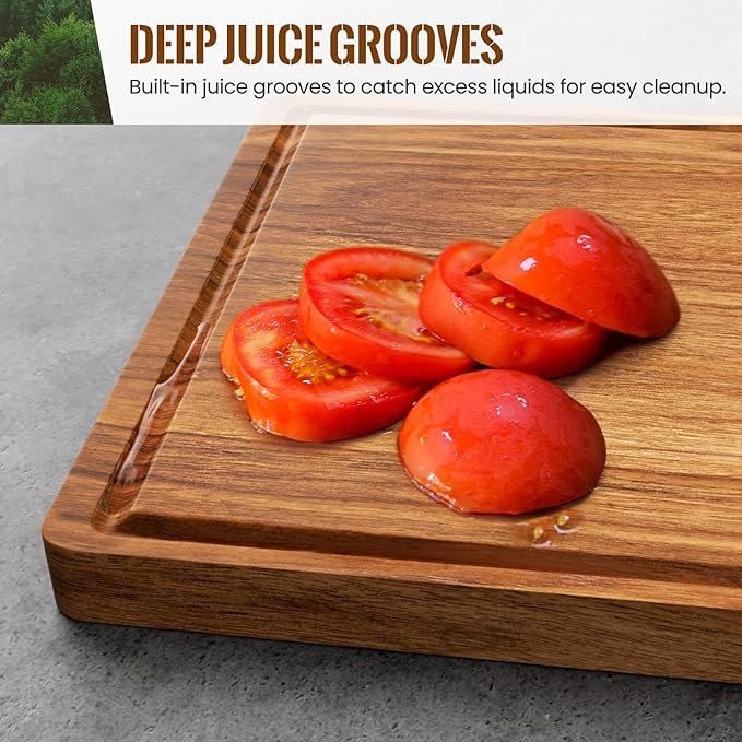 X-Large Acacia Wood Cutting Board for Kitchen, 20x15x1.2 Inch Reversible Wooden Chopping Board Thick Charcuterie Board with Juice Grooves and Handle for Meat, Cheese, Vegetables, Fruits, Bread