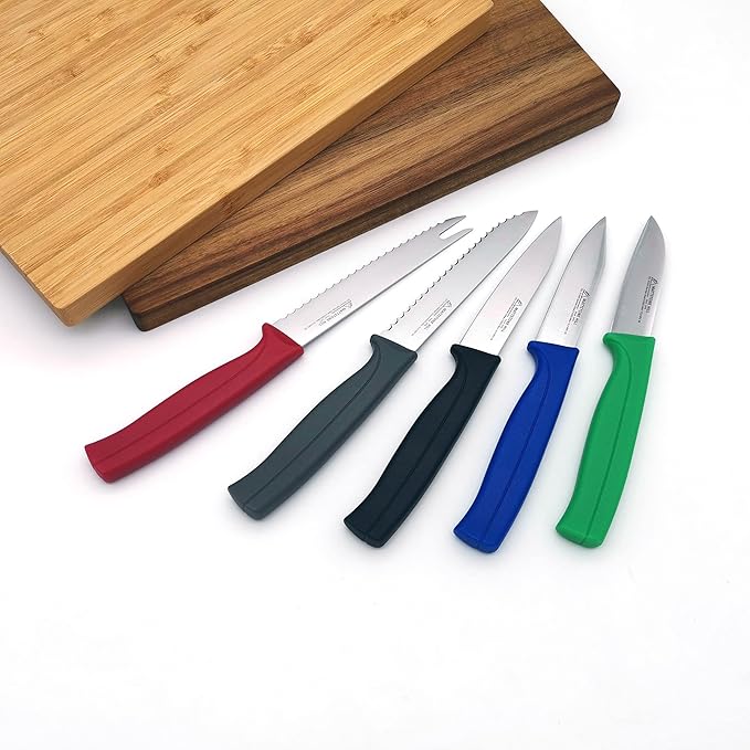 Paring Knife Set, MATTSTONE HILL Kitchen Prep Knife Set - Serrated Tomato Knife, Kitchen Utility Knife, Paring Knife, German Steel, Red Black White