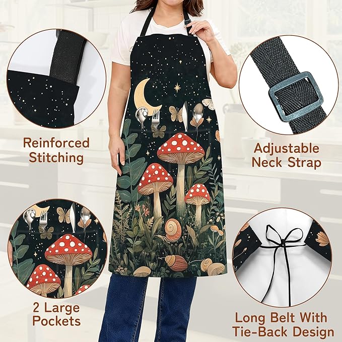 Cooking Apron for Women and Men,Adjustable Chef Bib Apron with 2 Pockets, Water and Oil Resistant for Kitchen Use