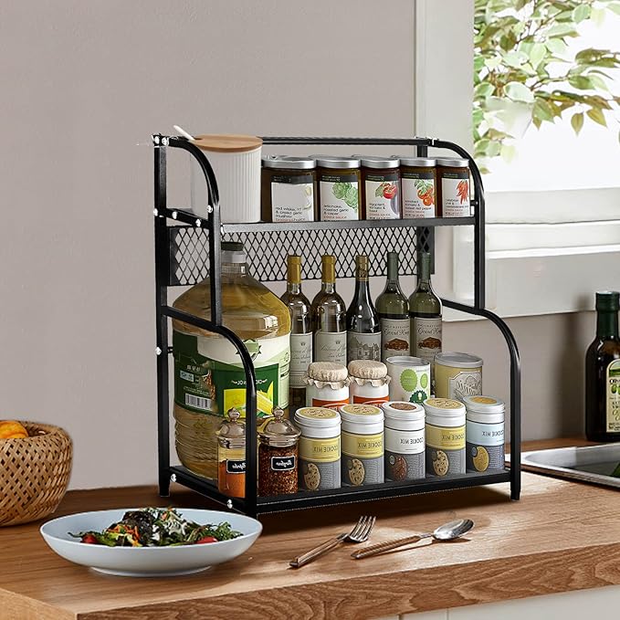 Cheer Collection 2 Tier Spice Rack - Non Slip Kitchen Counter Organizer, Pantry Organizer Display Stand for Kitchen or Bathroom Organization