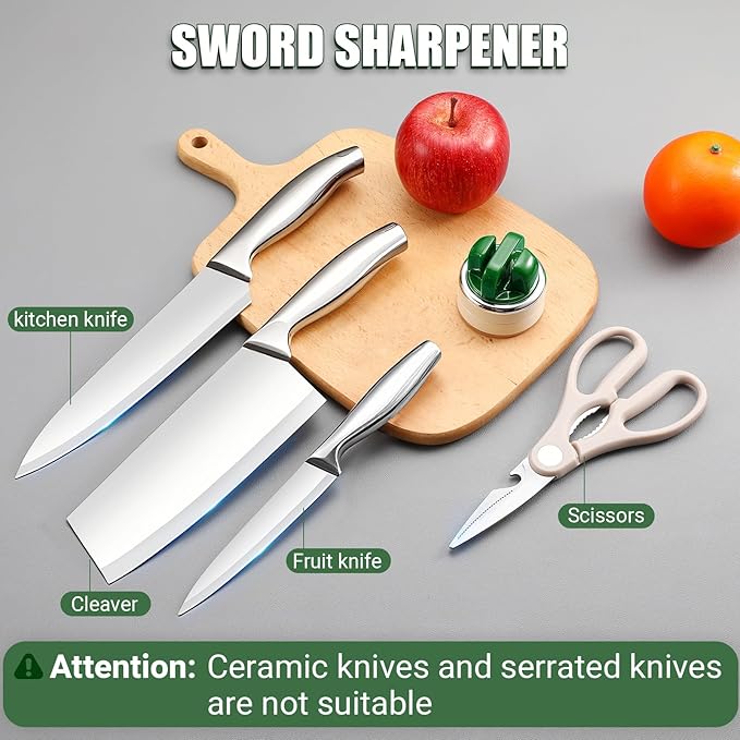 Knife Sharpener | Multi-Angle Pocket & Kitchen Knife Sharpener w/Suction Base | Works with a wide range of knives | Includes Instruction Guide(green)
