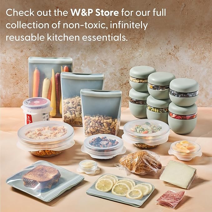 W&P Porter Silicone Reusable Storage Bag, Sandwich (50oz Stand-Up), Cream, Food Storage Container, Microwave and Dishwasher Safe, Easy Cleaning