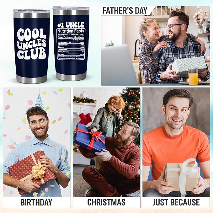 Christmas Best Uncle Gifts for Men - Cool Uncles Club 20 oz Stainless Steel Cup Insulated Travel Tumbler with Lid - Uncle Birthday Gifts for Brother, Presents for Men