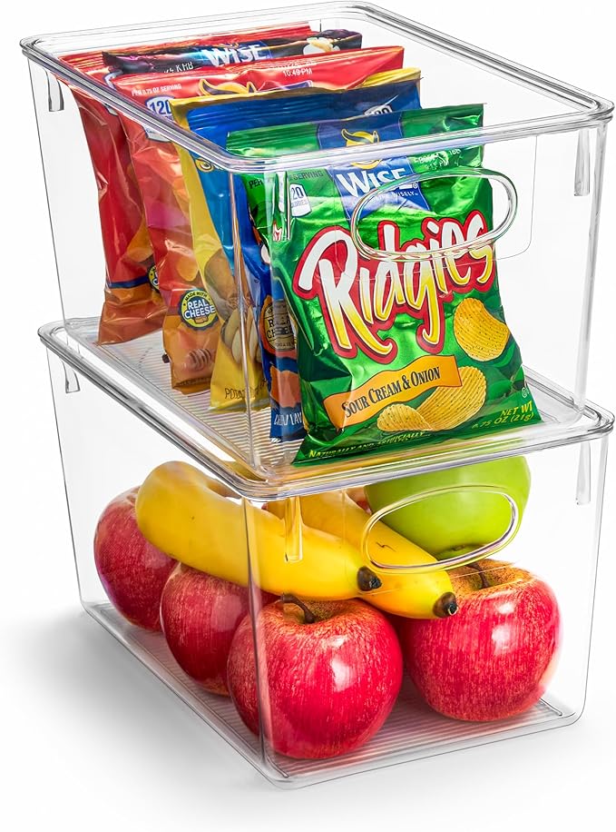 Sorbus Large Plastic Storage Bins with Lids - for Kitchen Organization, Pantry Organizers and Storage, Fridge Organizer, Cabinet Organizer, Refrigerator Organizer Bins - Clear Storage Bins (2 pack)