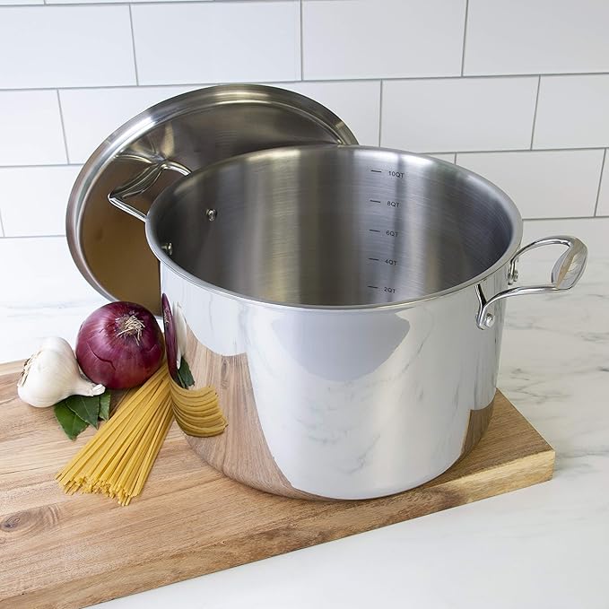 Camerons 16 Quart Stock Pot with Lid - Tri-ply 18/10 Professional Grade Induction Ready Stainless Steel Sauce Pot w/Handles - Stick Resistant Interior- Great for Cooking Christmas Dinner & Xmas Gift
