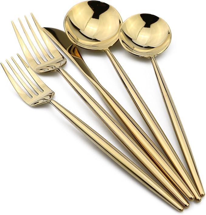 20-Piece Flatware Set, 18/10 Stainless Steel Dishwasher Safe, Mirror Polishing Gold