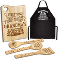 Gifts for Grandma, Grandma Kitchen Gifts from Grandkids, Birthday Gift Wooden Cutting Board with Cooking Utensils Set with Apron Set, Great Christmas Mothers Day Gift