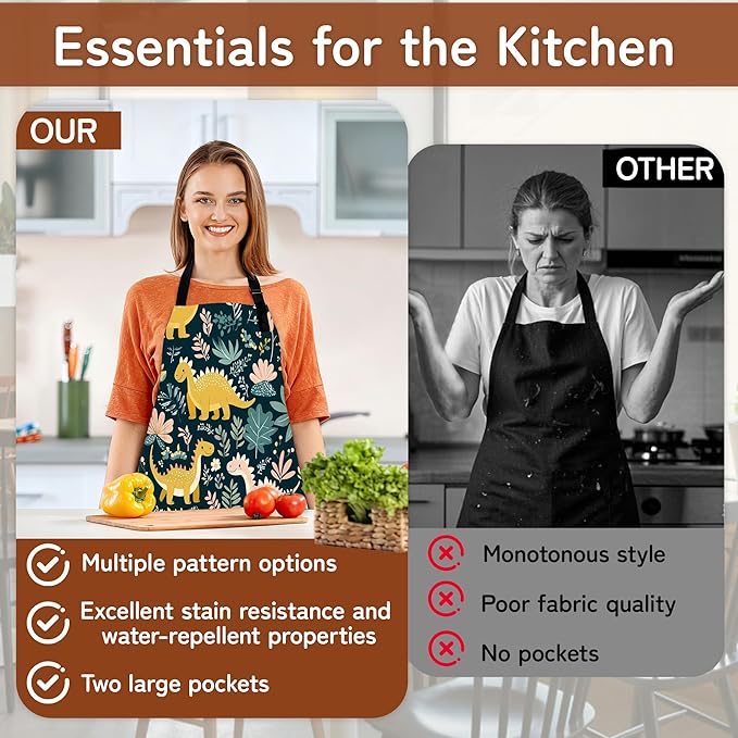 Kitchen Apron with Pocket,Waterproof Adjustable Neck and Long Ties, Cooking Baking Gardening Painting Apron for Women
