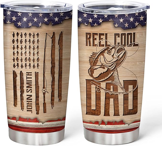 Hyturtle Personalized Fishing Gifts For Men - Stainless Steel Tumbler Cup 20oz For Fishing Lover - Reel Cool Dad Birthday Gifts for Dad Men Husband & Fathers Day Gift From Daughter Son Wife