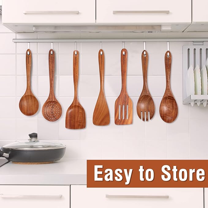 9pc Teak Wooden Utensils - Natural Teak Cooking Utensils with Premium Gift Box - Kitchen Gift Set