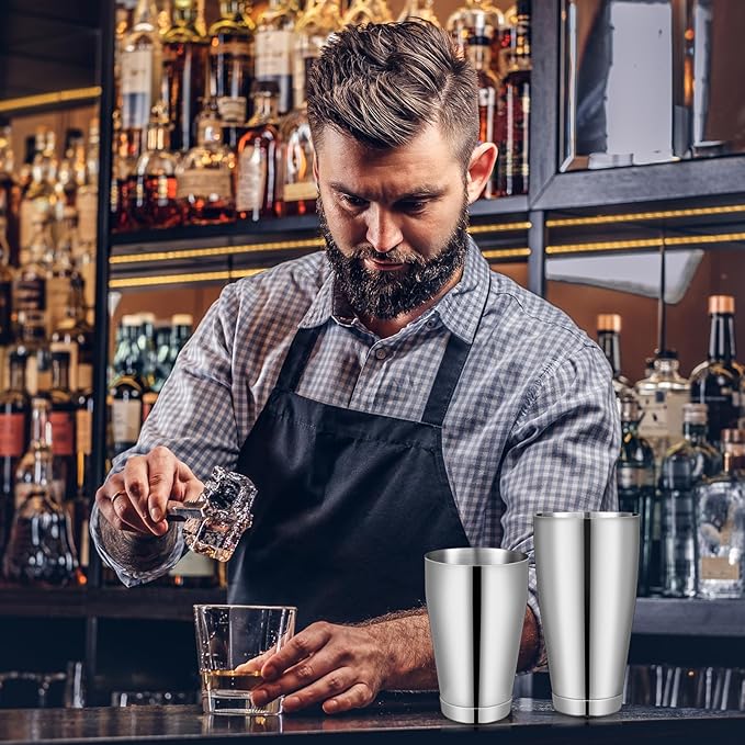 Dandat Cocktail Shaker, Professional Boston Cocktail Shaker Set, Stainless Steel Martini Drink Shakers Bartending, 18 Oz & 28 Oz Bar Shake Mixer Tin Tools for Bartender Cocktails(Silver,8 Pcs)