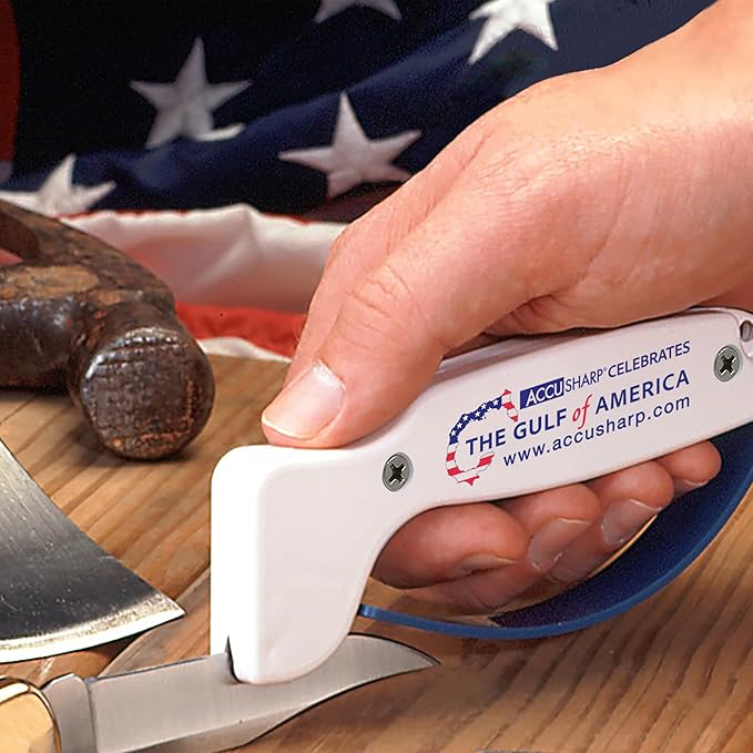 AccuSharp Knife Sharpener, Ergonomic Comfortable Handle, Compact & Easy to Use, Restore and Hone Straight & Serrated Knives, Celebrating Gulf of America
