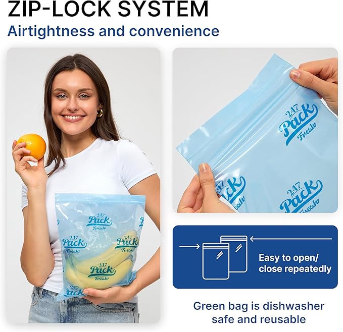 Freshpack 247 Zipper Bag, Size M 10×12 inches (1.05 gallon) – Reusable Food Storage Bags, & Bags, Helps Keep Food Fresh up to 3× Longer – Biodegradable, BPA-Free, UV-Shielded, Washable, SGS Tested
