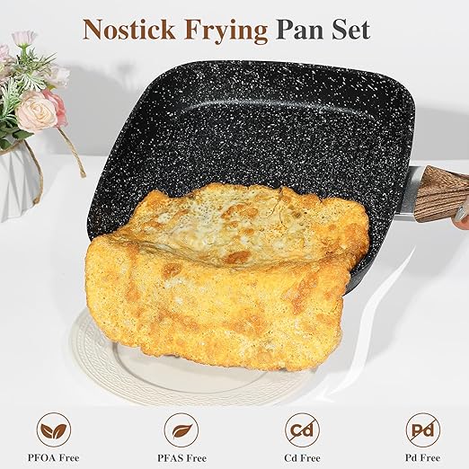 Grill Pan, Skillet Set 3 Piece, Frying Pan Non Stick with Stay Cool Handle & PFOA Free,Compatible with all Stovetops, Black (9.5"10" 11")