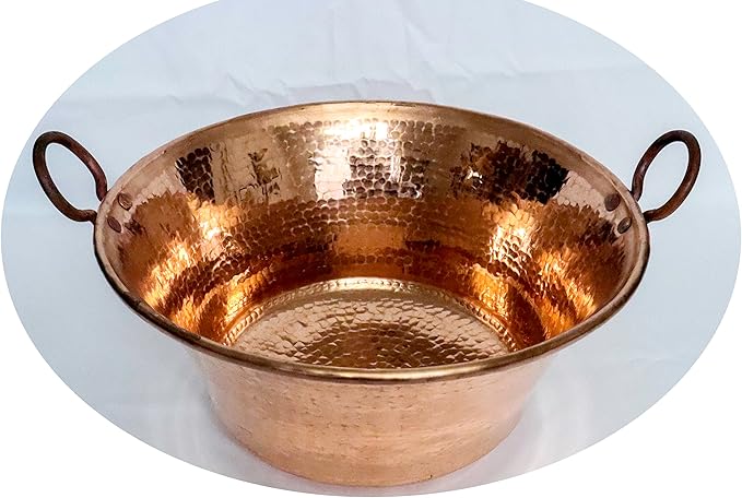 Cazo De Cobre, 16" Authentic Copper Pot, Heavy Duty Hammered Wok Jam Pan, Made in Mexico, Cooking Pot for Mexican Food
