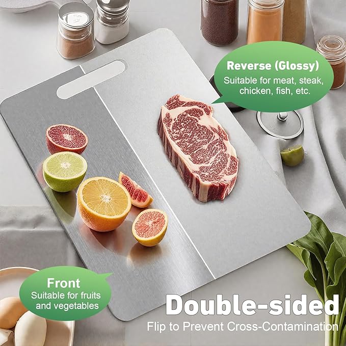 Katuchef Titanium Cutting Board, 2026 New 100% Pure Titanium Cutting Boards for Kitchen, Titan Cut Pro Non Toxic Double Sided Chopping Board, Dishwasher Safe Durable Cut for Meat Fruit Vegetable(M+XL)
