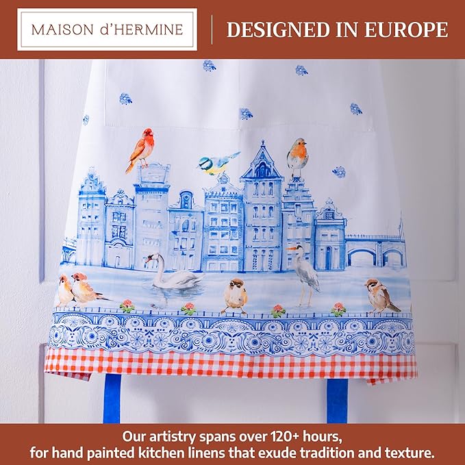 Maison d' Hermine 100% Cotton Apron for women with Pocket Kitchen Chef Apron for Men Cooking Gardening Server Waitress