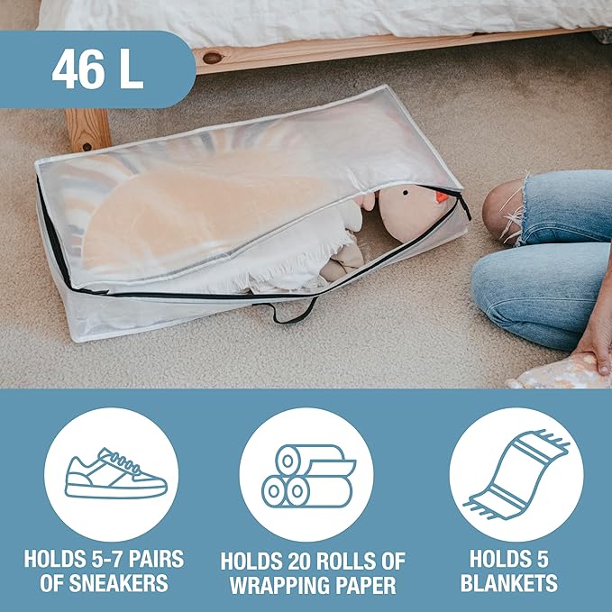 CleverMade Foldable Storage Container Bags, Pack of 2 Heavy Duty Plastic Reusable Oversized Packing, Under Bed or Duffel Storage Bins for Dorm Room Home Utility Laundry Grocery Shopping Travel