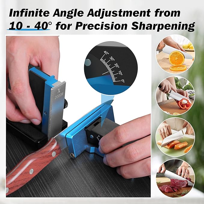 Upgraded Rolling Knife Sharpener Kit – Adjustable 10 – 40°, Removable Diamond Stones (320#, 800#, 2000#), Compact & Portable – Premium Knife Sharpening System for Kitchen & Outdoor Use