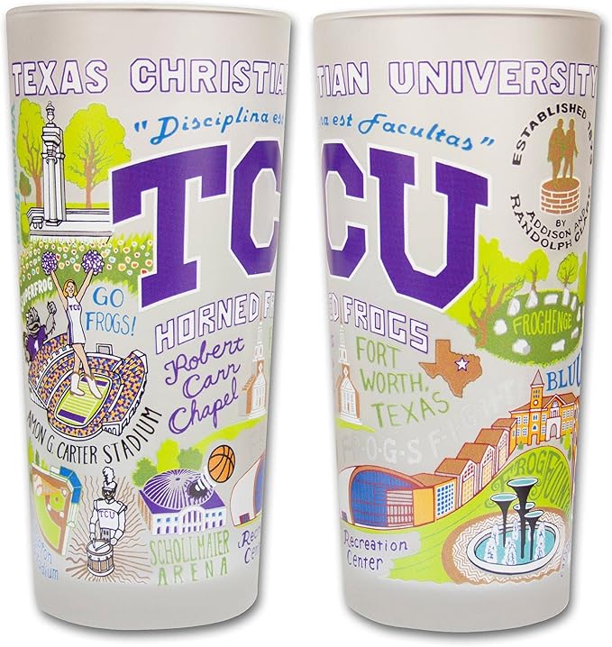 Catstudio Drinking Glass, Texas Christian University Glass Cup for Kitchen, 15oz Dishwasher Safe Tumbler for TCU Alumni