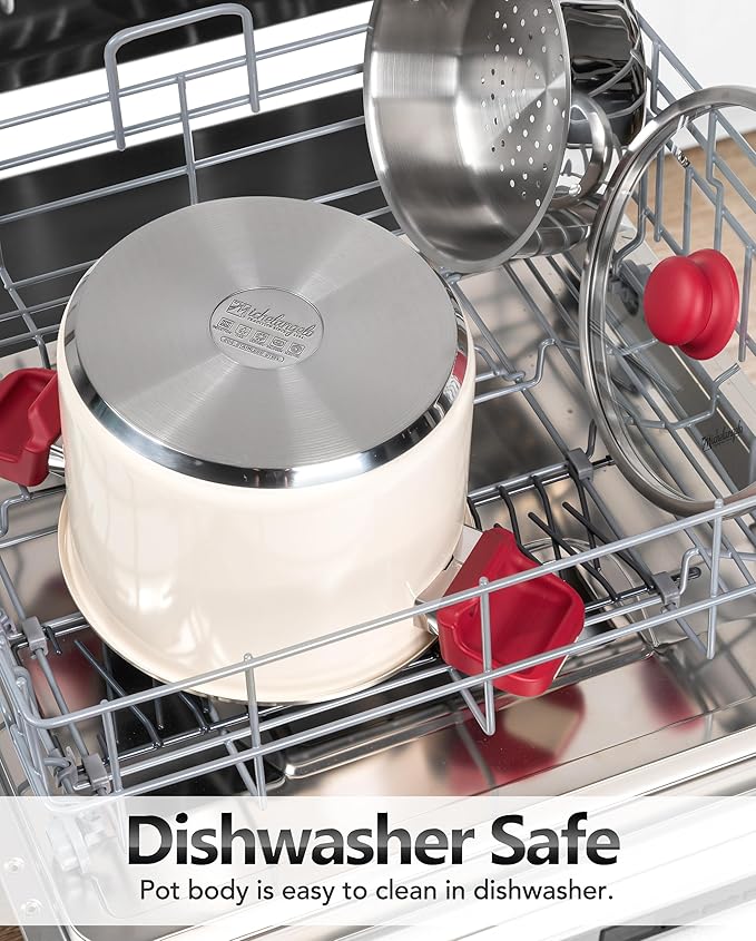 MICHELANGELO Pressure Cooker Stainless Steel 6.3 Quart, 3-in-1 Pressure Pot, One-Hand Locking System, Olla de Presion Colorful Design, Induction Compatible, with Glass Lid & Steamer