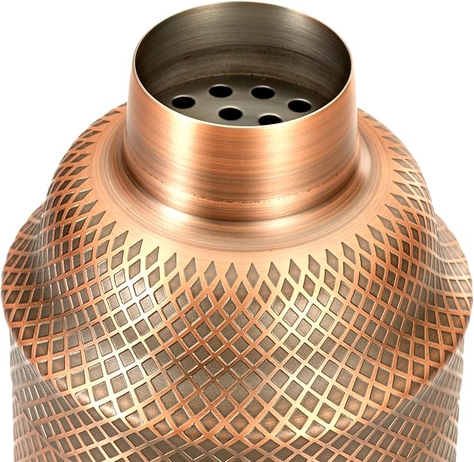 Barfly 3-Piece Diamond Lattice Etch Japanese Cocktail Shaker Set (24 Oz/700ml), Antique Copper