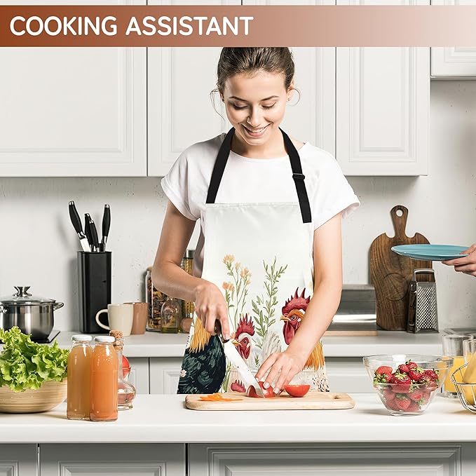 Kitchen Apron with Pocket,Waterproof Adjustable Neck and Long Ties, Cooking Baking Gardening Painting Apron for Women