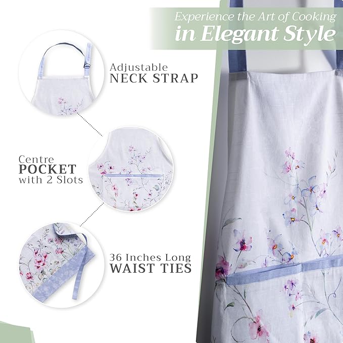 Maison d' Hermine 100% Cotton Apron for women with Pocket Kitchen Chef Apron for Men Cooking Gardening Server Waitress