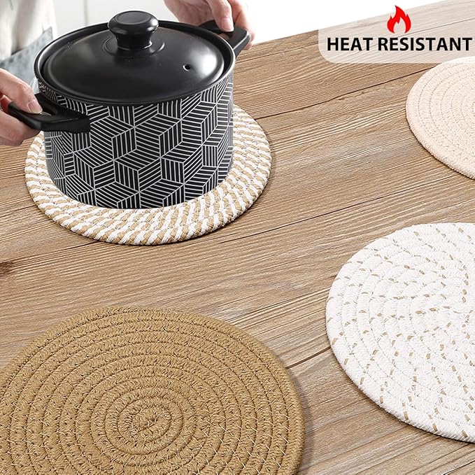 ME.FAN 8 Inch Trivets for Hot Dishs, 8 Set Cotton Thread Weave Trivets for Hot Pans, Potholders, Large Coasters, Hot Pads, Hot Mats to Protect Desktop & Countertop, Kitchen Essentials Mixed Color