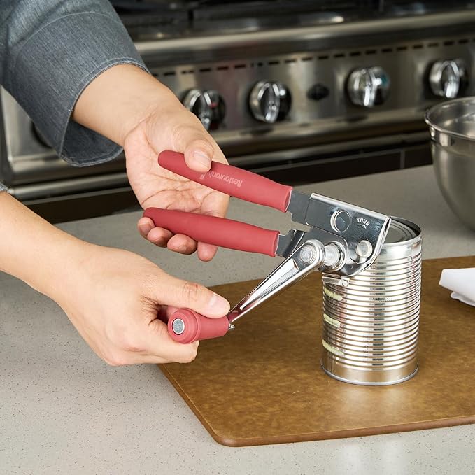 Restaurantware Stainless Steel Magnetic Manual Can Opener - 6 Pack - German Standard Red Crank Can Opener with Magnet, Ergonomic Handles, Non-Slip - Heavy-Duty Hand Can Opener, Easy Turn, Sharp Blade