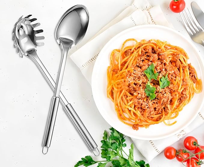 2 Pack Stainless Steel Serving Spoon, Heat Resistant Kitchen Noodle Spoon for Cooking, Serving, Mixing and Spaghetti