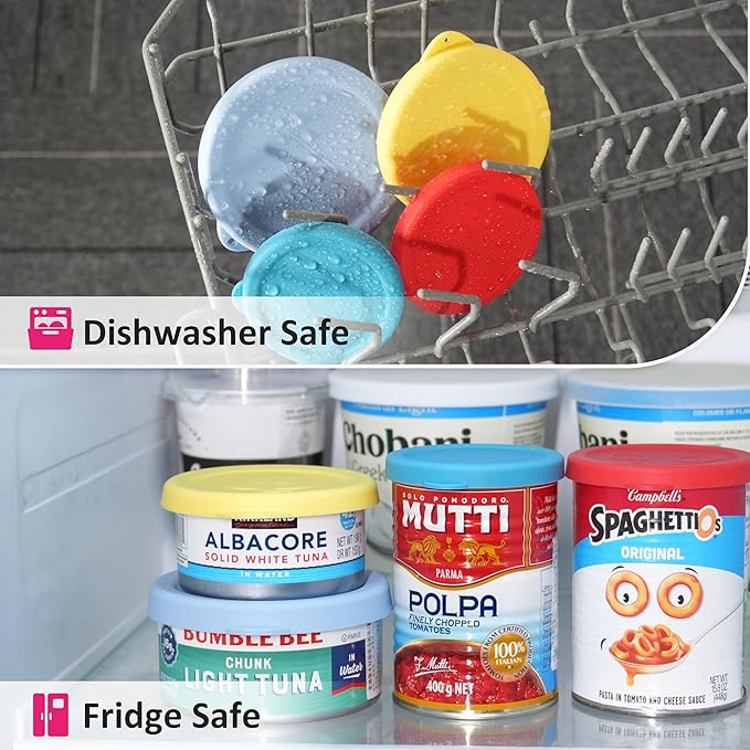 5 PCs Practical Canning Lid Set — 1 Pack Magnetic Can Opener Bundle with 4 Packs Silicone Can Lids, Fit 3.0''|3.2''|3.5''|4.0'' Canned Food | Stainless Steel Can Opener Manual | Holiday Kitchen Set