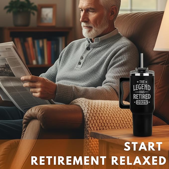 Retirement Gifts for Men 2025, The Legend Has Retired 2025 Tumbler 40Oz, Retirement Cup, Retired Gifts for Men, Farewell Gift for Coworkers, Retiring Coffee Mug Ideas for Colleague, Boss