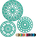 3 Set Silicone Trivet Mats with 1 Extra Large Included | Intricately Carved Insulated Flexible Durable Non Slip Thick Round Premium Trivets for Hot pots and Pans | Mint Green