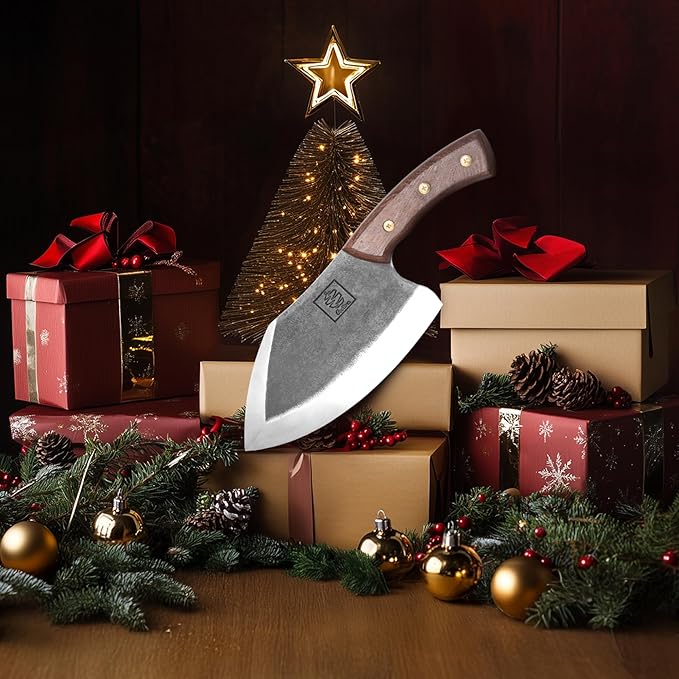 COOLINA Lixy Cleaver Chef Knife, 8.7-in Hand-forged High Manganese Clad Steel, Full Tang Butcher Knife, Razor Sharp Kitchen Knife for Camping, Outdoor Cooking, Slicing, Cutting Meat