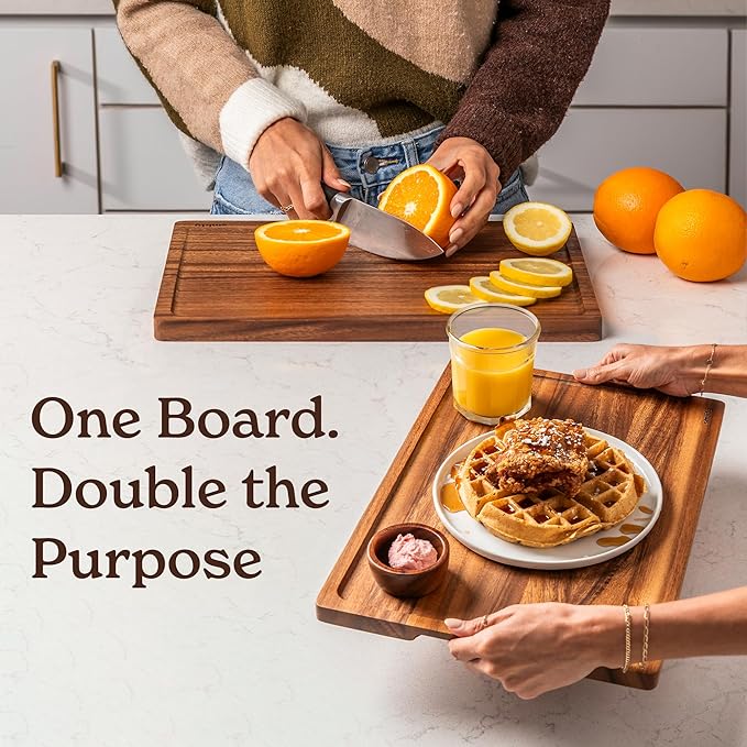 SMIRLY Walnut Wood Cutting Boards for Kitchen, Large - Small, Walnut Wooden Cutting Board Set with Deep Juice Grooves, Non Toxic Serving Tray