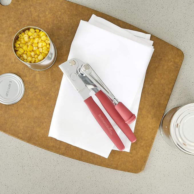 Restaurantware Stainless Steel Magnetic Manual Can Opener - 6 Pack - German Standard Red Crank Can Opener with Magnet, Ergonomic Handles, Non-Slip - Heavy-Duty Hand Can Opener, Easy Turn, Sharp Blade