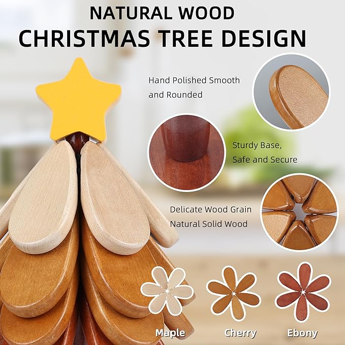 Christmas Tree Trivet Wooden Trivets for Hot Dishes, Tree Trivet Coasters Wooden Set of 4, Table Decor Coaster for Home and Restaurant