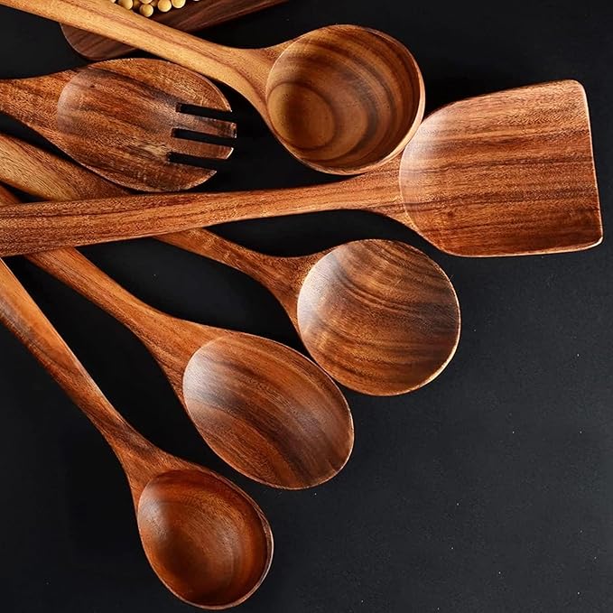 10 Pcs Wooden Spoons for Cooking,Teak Wooden Kitchen Utensils Set Spatulas for Cooking Utensils