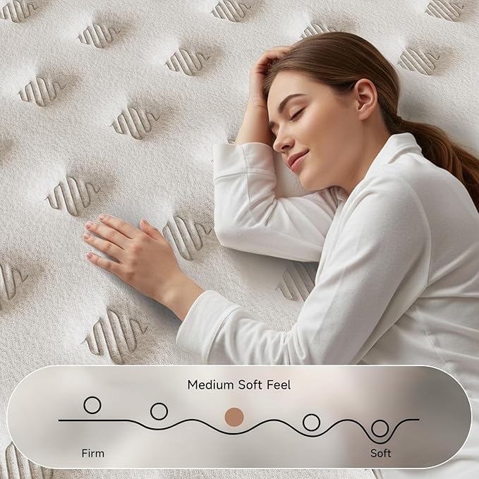 MOOA Queen Mattress, 12 Inch Queen Mattresses, Medium Firm Cooling Memory Foam for Hip/Shoulder/Lumbar Support, Individual Springs for Pressure Relief & Motion Isolation, Hybrid Mattress In A Box