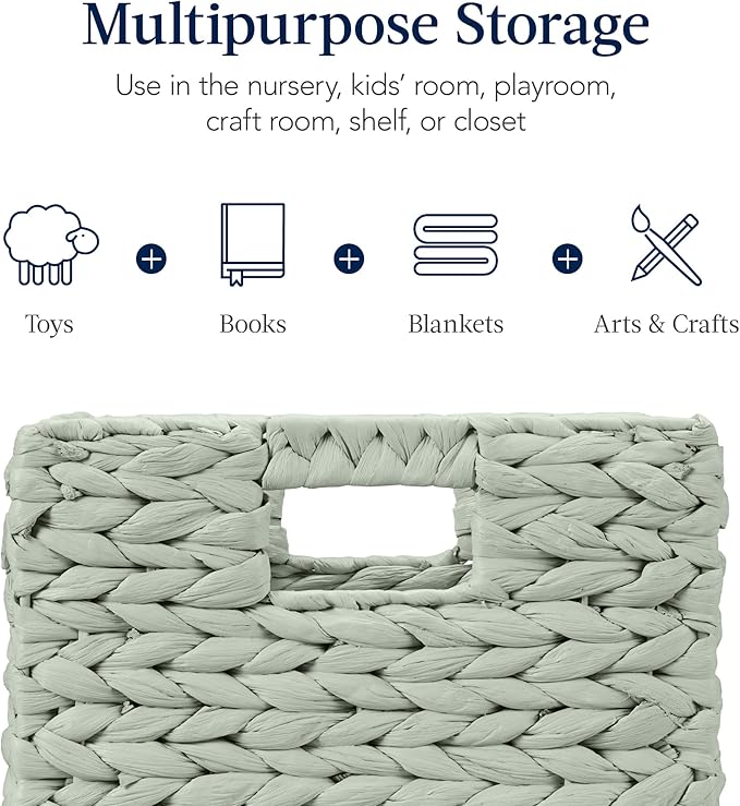 Best Choice Products 10.5x10.5in Pack of 5 Cube Storage Baskets, Water Hyacinth Multipurpose Collapsible Organizers, Handwoven Toy Storage Totes for Kids Room, Nursery & Living Room - Sage