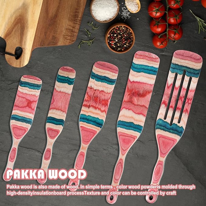 A5-3 Spurtle Set, Wooden Utensils for Cooking, Kitchen Utensils Set, Pakkawood Kitchen Cooking Utensils Set, Apartment Essentials Wood Serving Spatula spoon, Home & kitchen Gift