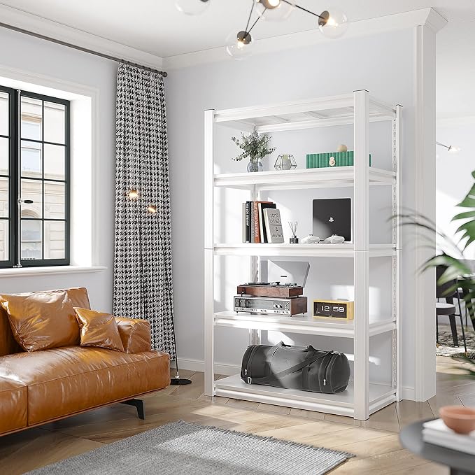 Raybee Garage Shelving, 72" H Storage Shelves, 2000LBS Metal Shelving Heavy Duty, White Shelves Metal Shelf for Closet Pantry Kitchen 72" H x 31.8" W x16.4 D