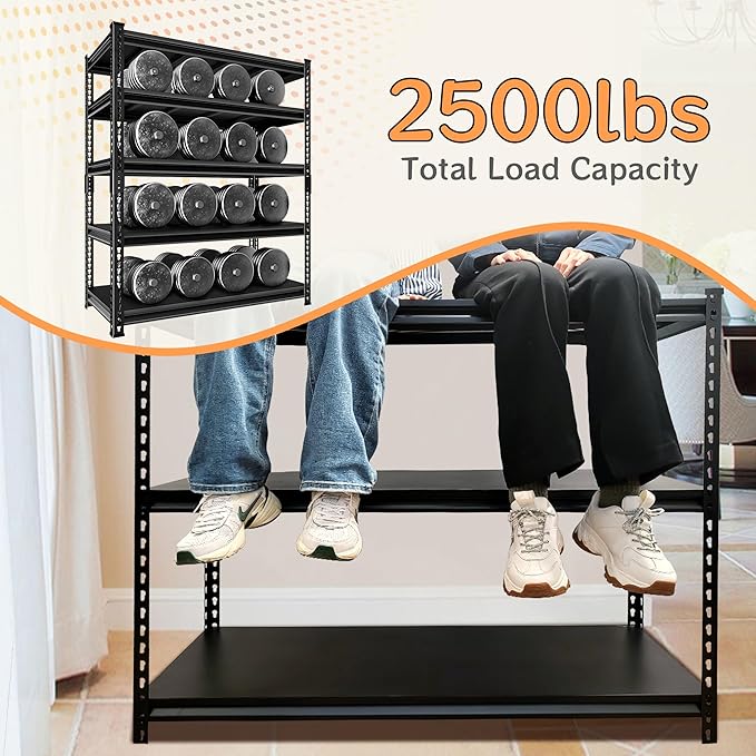 48''W Utility Garage Shelves: 2,500Lbs Heavy Duty Steel Metal Adjustable Shelving Storage Industrial Rack Units 5 Tier Black 48" W x 18" D x 78" H