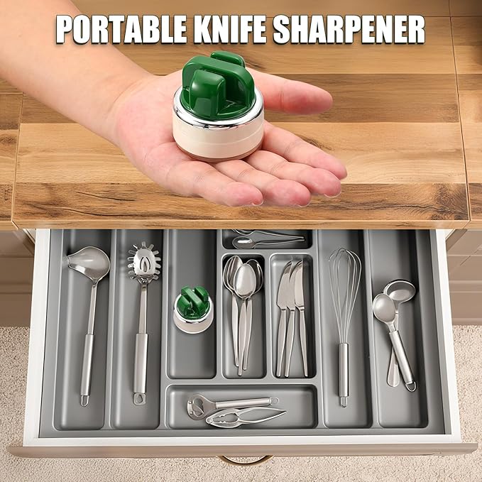 Knife Sharpener | Multi-Angle Pocket & Kitchen Knife Sharpener w/Suction Base | Works with a wide range of knives | Includes Instruction Guide(green)