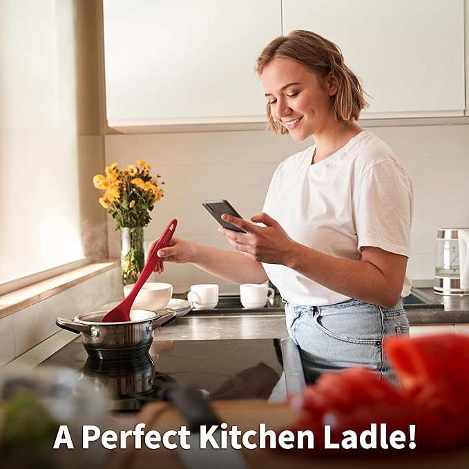 Zulay Kitchen Soup Ladle – Ergonomic, Heat-Resistant & Versatile for Serving Soup, Chili, Gravy & More - Red