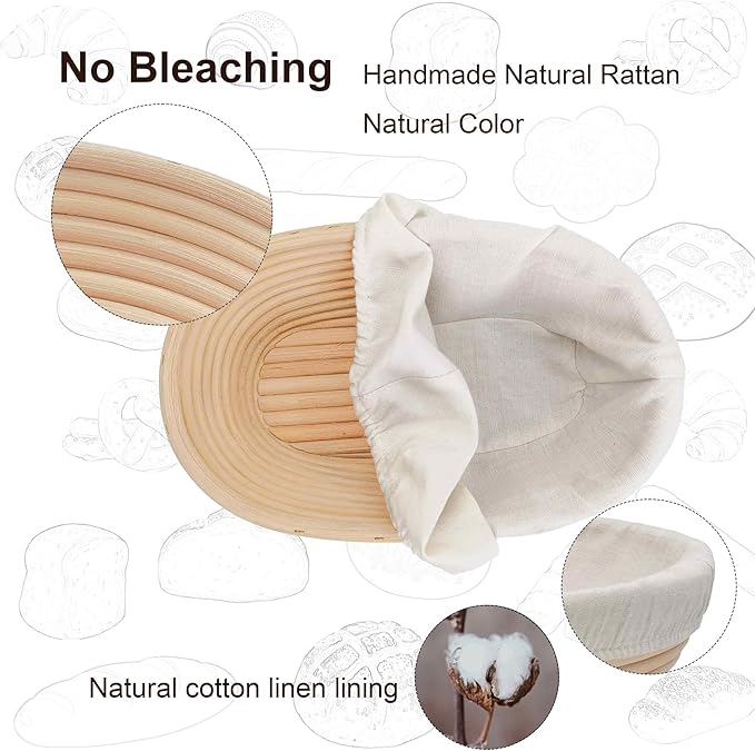 Banneton Bread Proofing Basket set of 3, 9.8 Inch Oval Sourdough Proofing Baskets with Liner,Dough Proofing Bowls,Made of Natural rattan,for Sourdough Bread Baking Supplies