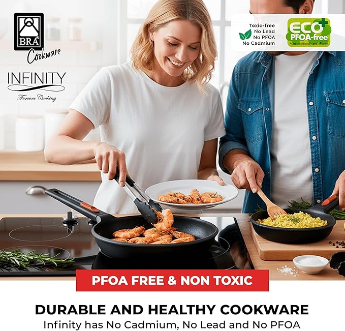 BRA COOKWARE Infinity 2-Piece Nonstick Frying Pan Set | 8 & 10.2 Inch Cast Aluminum Skillet Set | PFOA/PFAS Free Fry Pans | All Cooktops incl. Induction | Oven Safe Searing Skillets