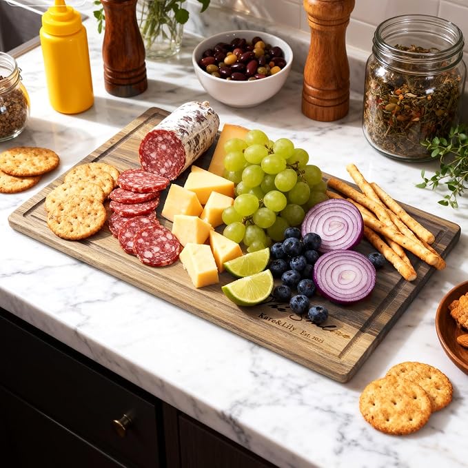 Personalized Acacia Wood Cutting Board Gift - Laser Engraved Custom Board,Printed in USA,Customizable Acacia Wood Cutting Board Eco-Friendly Woodfor Weddings, Housewarming & Christmas