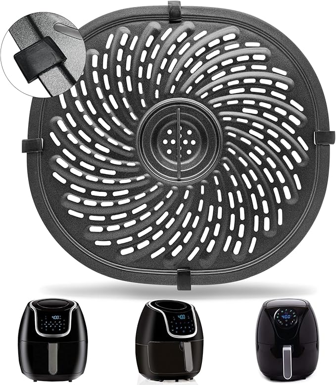 Air Fryer Replacement Tray for PowerXL Vortex 7 QT Air Fryer, Oval Nonstick 10.3''*9.5'' Air Fryer Replacement Parts Accessories Rack Basket Grill Pan Grill Plate Crisper Plate with Rubber Bumpers